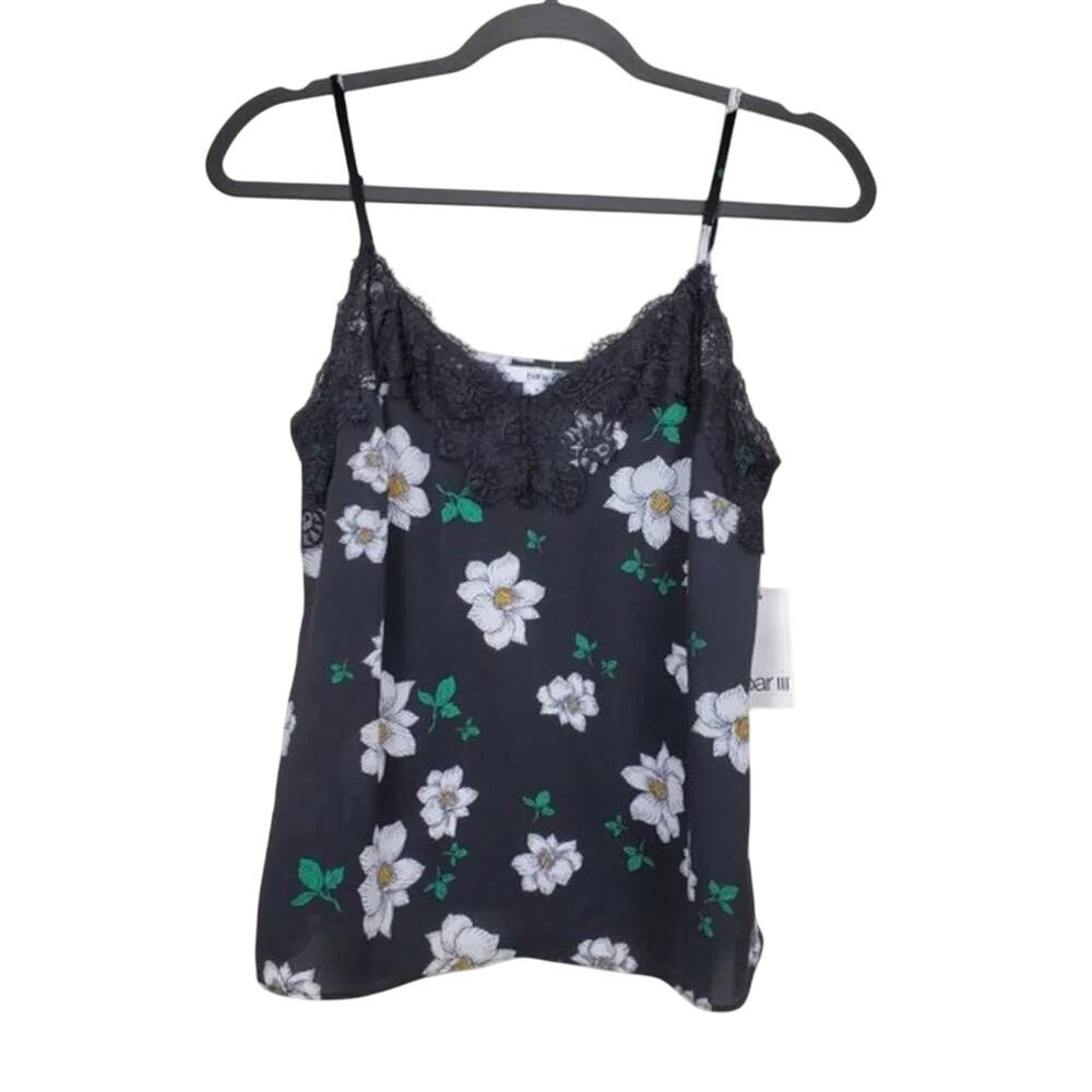 Bar III Floral Lace Trim Tank Top Black White Adjustable Straps Women Size S NEW